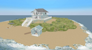 Beach house with beach hut poster